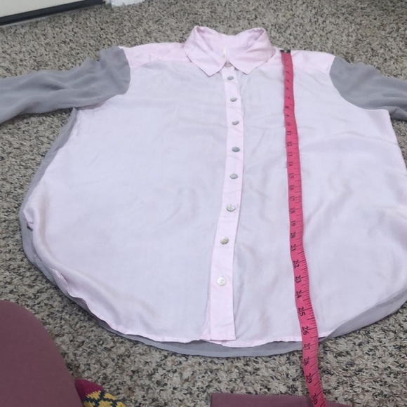 Free People Top Size Small Colorblock Gray Pastel Pink Silk Blouse - Picture 10 of 12